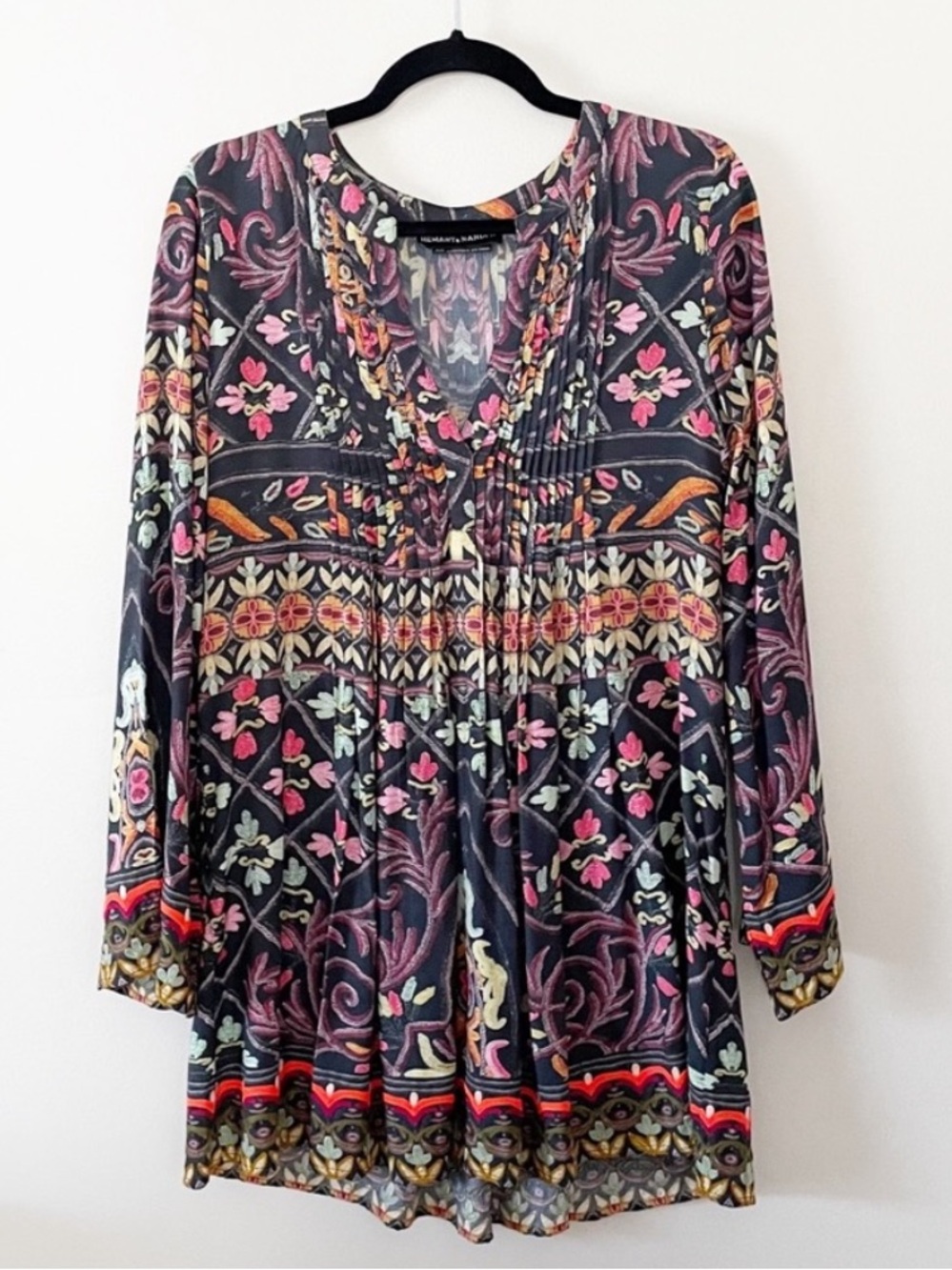 Hemant & Nandita Pintuck Embroidered Mini Dress